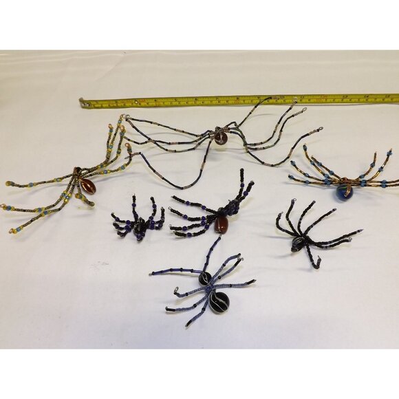 Handmade Beaded Spider Ornaments Set Of 7 Decor Figurines Beads Stones Ooak BagE - Picture 13 of 16
